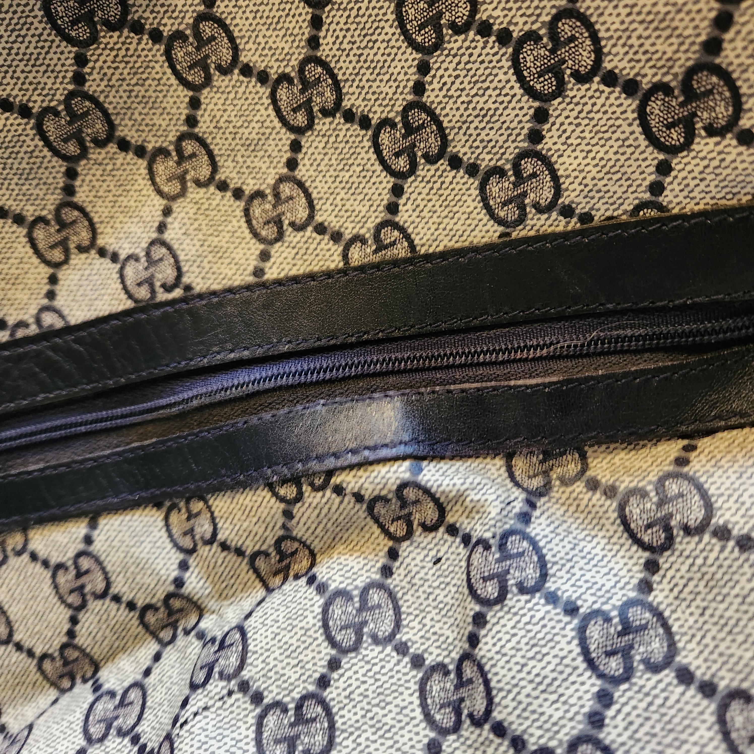 1980s Gucci GG Coated Canvas Navy Red Duffel Bag + Case For Sale 7