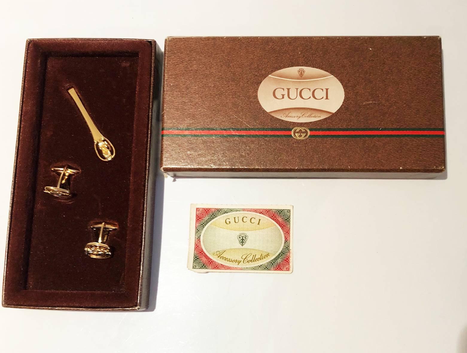 gucci cufflinks and tie clip set