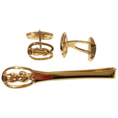 Vintage 1980s Gucci cufflink and tie clip set 