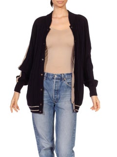 1980S GUCCI Dark Grey Wool Knitted Varsity Style Mens Cardigan