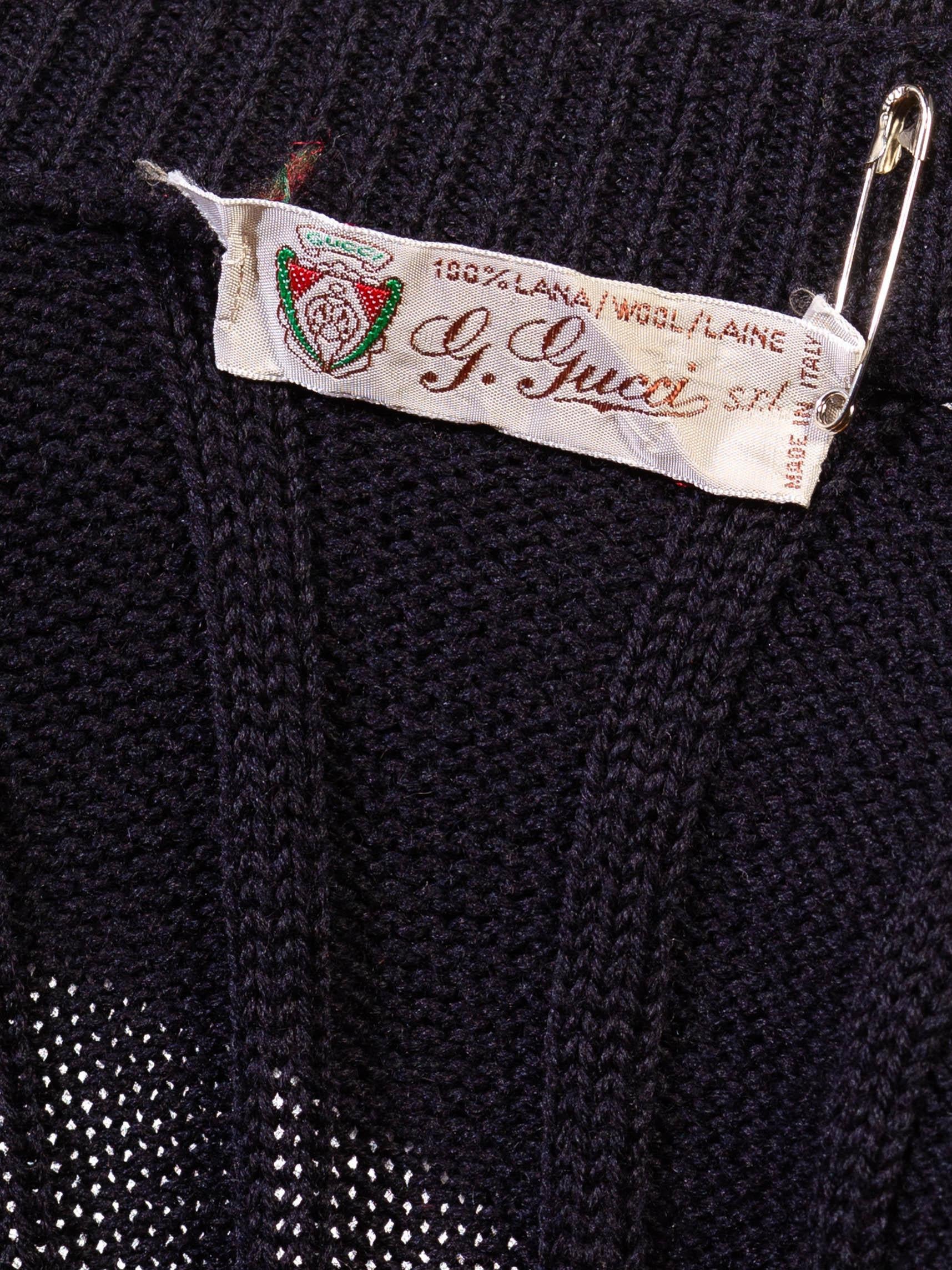 1980S GUCCI Dark Grey Wool Knitted Varsity Style Mens Cardigan 4