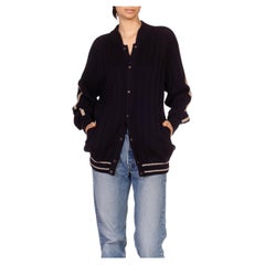 1980S Gucci Dark Grey Wool Knitted Varsity Style Mens Cardigan