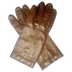 Guanti in pelle marrone a tema equestre Gucci del 1980 mai indossati 6 1/2