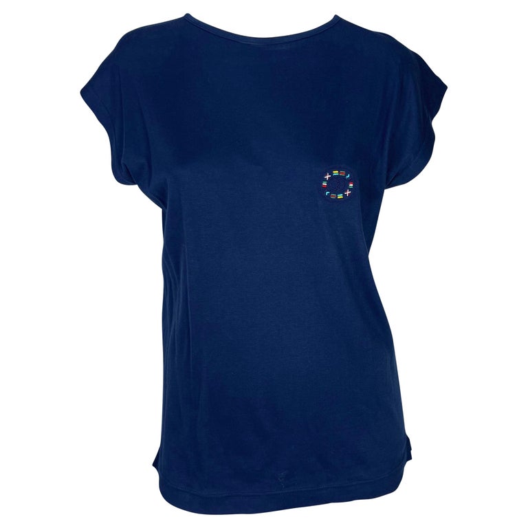 T-shirt débardeur à manches courtes brodé du logo GG bleu marine Gucci des  années 1980 En vente sur 1stDibs