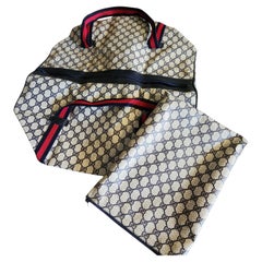 1980s Gucci GG Coated Canvas Navy Red Duffel Bag + Case
