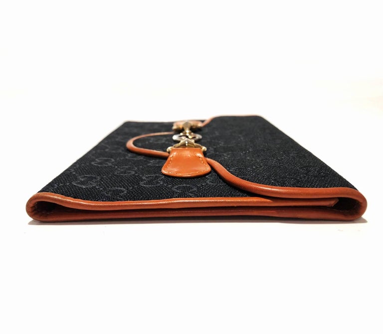 1980s Gucci GG Interlocking Logo Black Cloth and Tan Leather Passport