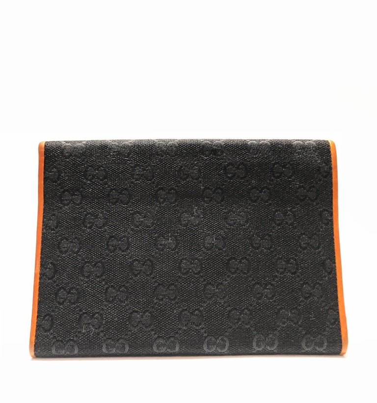 1980s Gucci GG Interlocking Logo Black Cloth and Tan Leather Passport