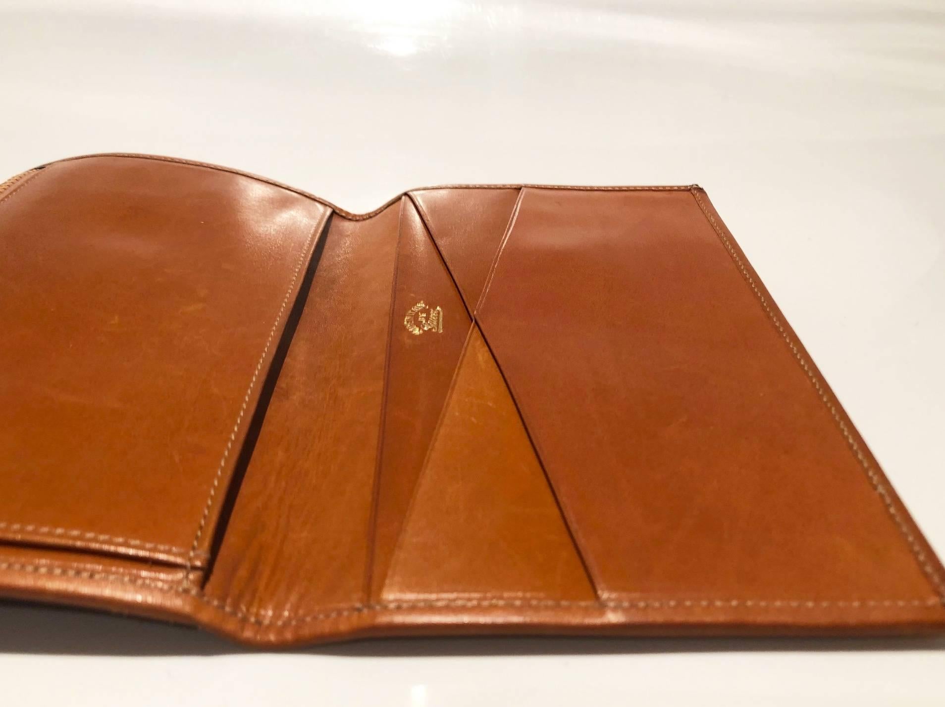 1980s Gucci GG Interlocking Logo Black Cloth and Tan Leather Passport Holder  2