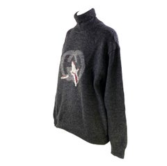 1980s Gucci Mens GG Logo Vintage Hunting Bird Oversized Turtleneck Sweater