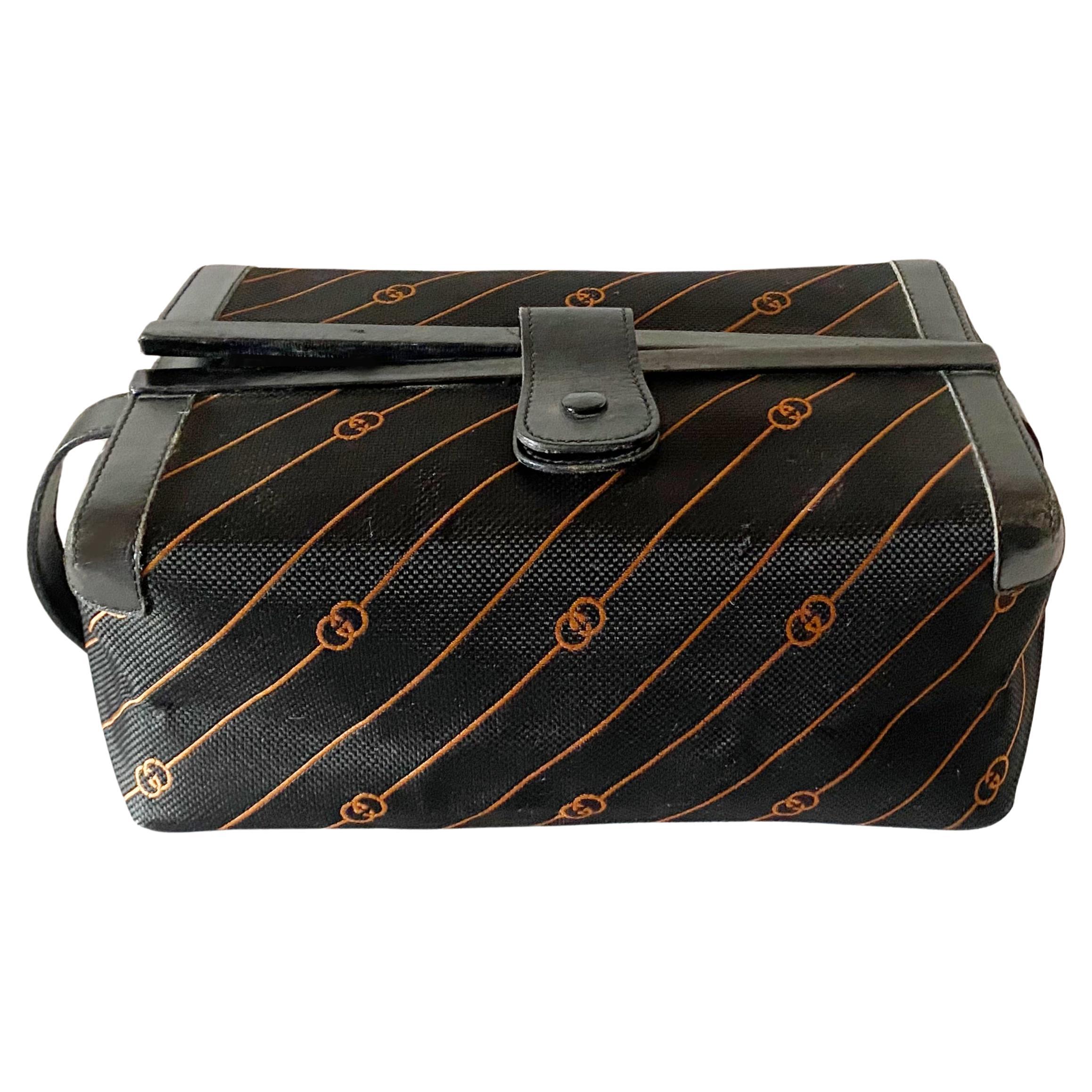 1980s Gucci GG Monogram Leather Canvas Toiletry Bag For Sale at
