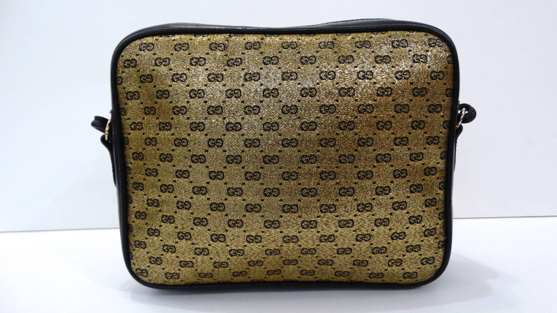 1980s Gucci Gold Monogram Shoulder Bag 5