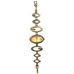1980s Gucci gold tone brass mother of pearl wrist watch