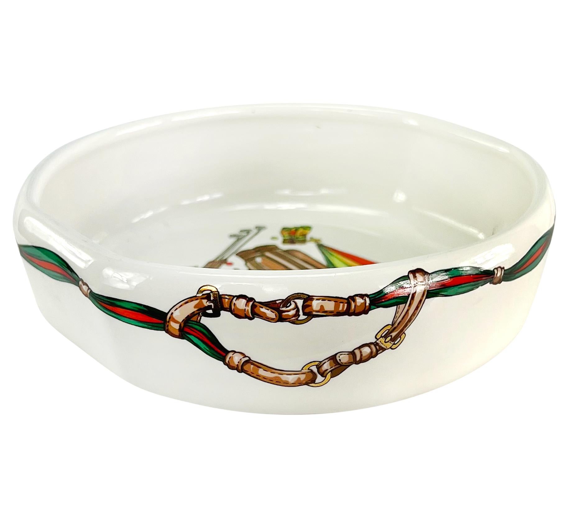 Women's or Men's 1980s Gucci Golf GG Logo Pattern White Ceramic Porcelain Trinket Dish Ashtray