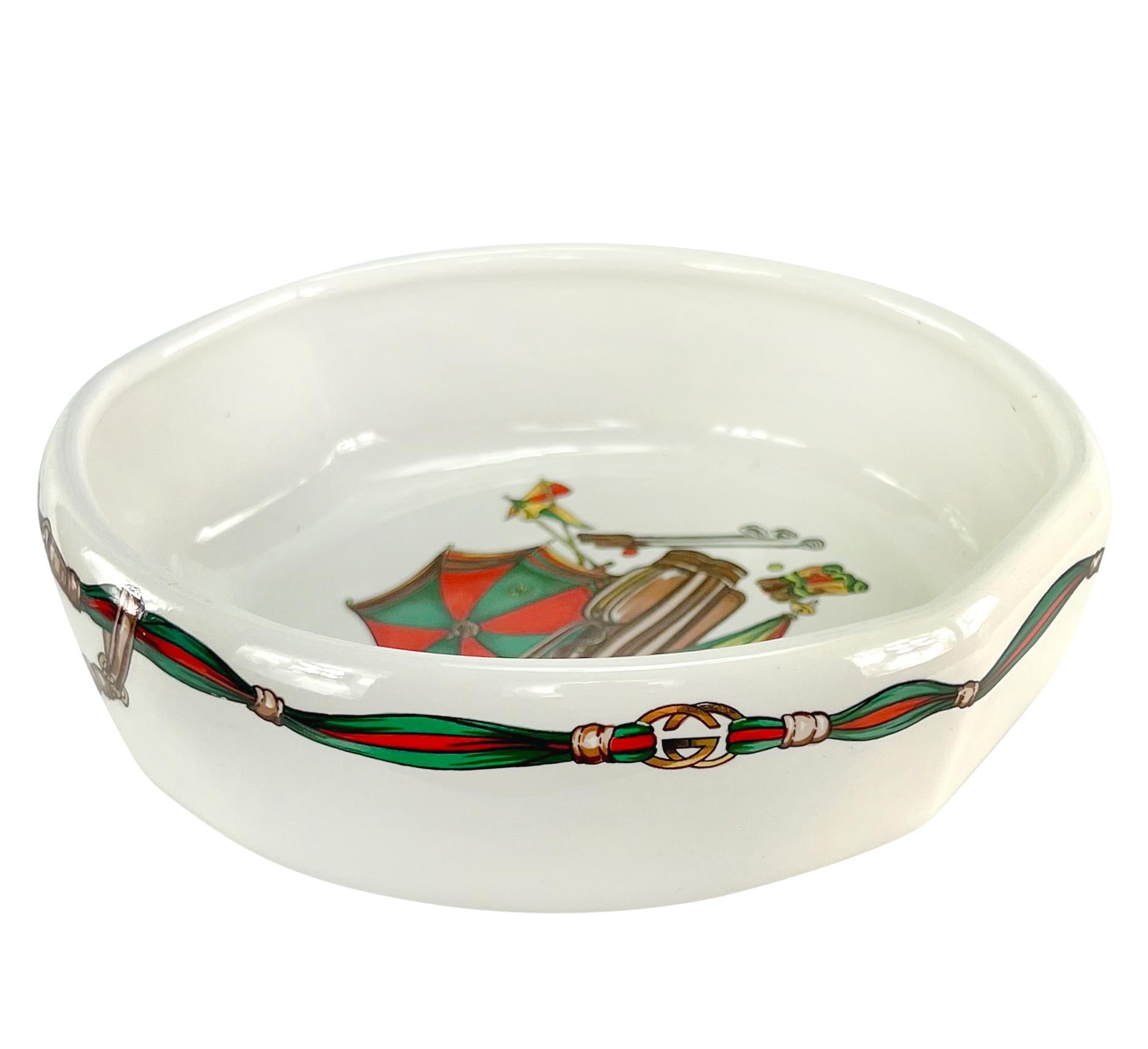 1980s Gucci Golf GG Logo Pattern White Ceramic Porcelain Trinket Dish Ashtray 1