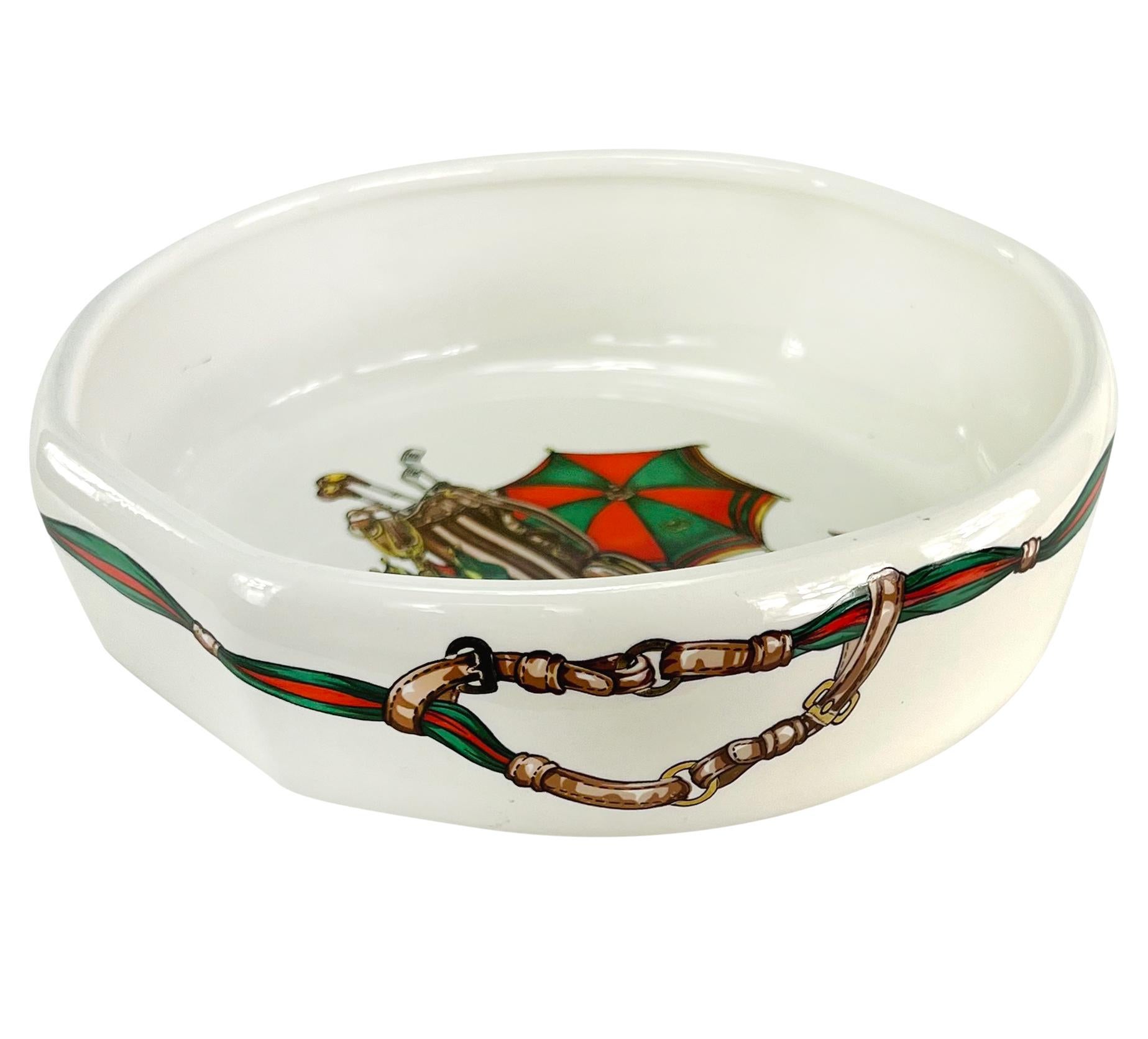 1980s Gucci Golf GG Logo Pattern White Ceramic Porcelain Trinket Dish Ashtray 2
