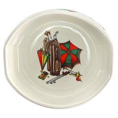 1980s Gucci Golf GG Logo Pattern White Ceramic Porcelain Trinket Dish Ashtray