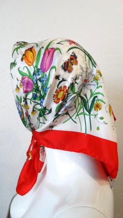1980s Gucci Iconic Flora Motif Scarf