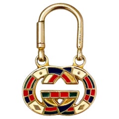 1980s Gucci Interlocking G Metal Multicolor Enamel Keyring