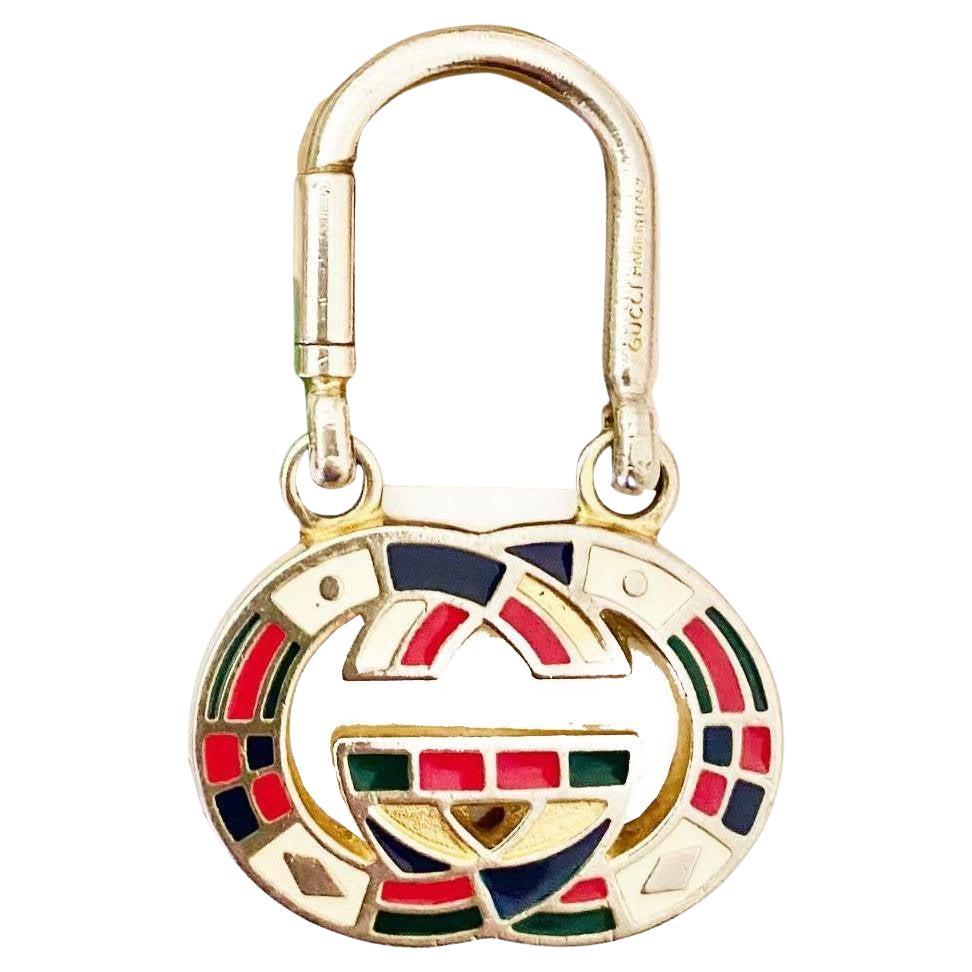 1980s Gucci Tom Ford Interlocking Logo Metal Enamel Keyring For Sale
