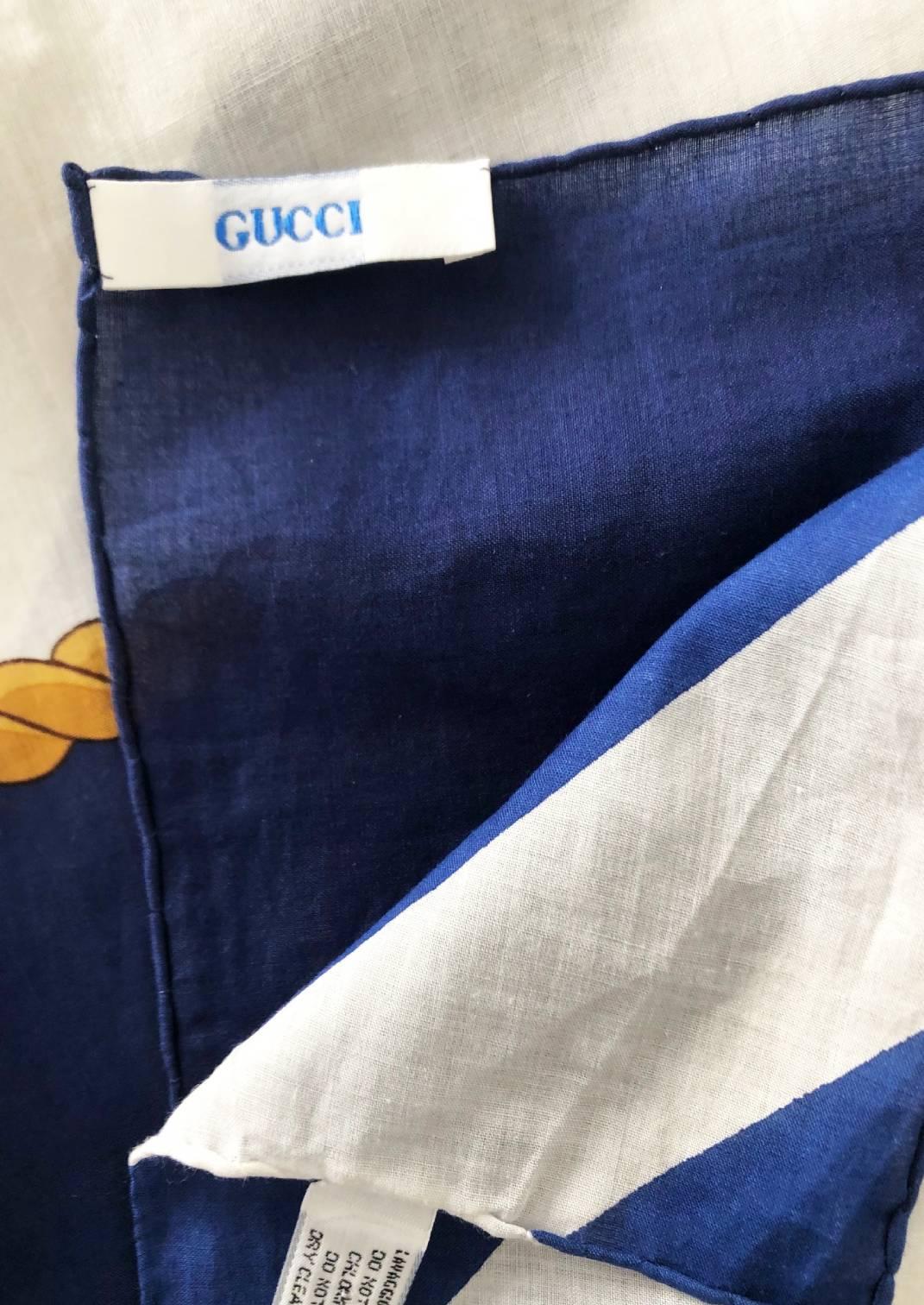 1980s Gucci Grande Gucci Azul Rayas Nudos Naval Wrap Pareo Sarong Beige