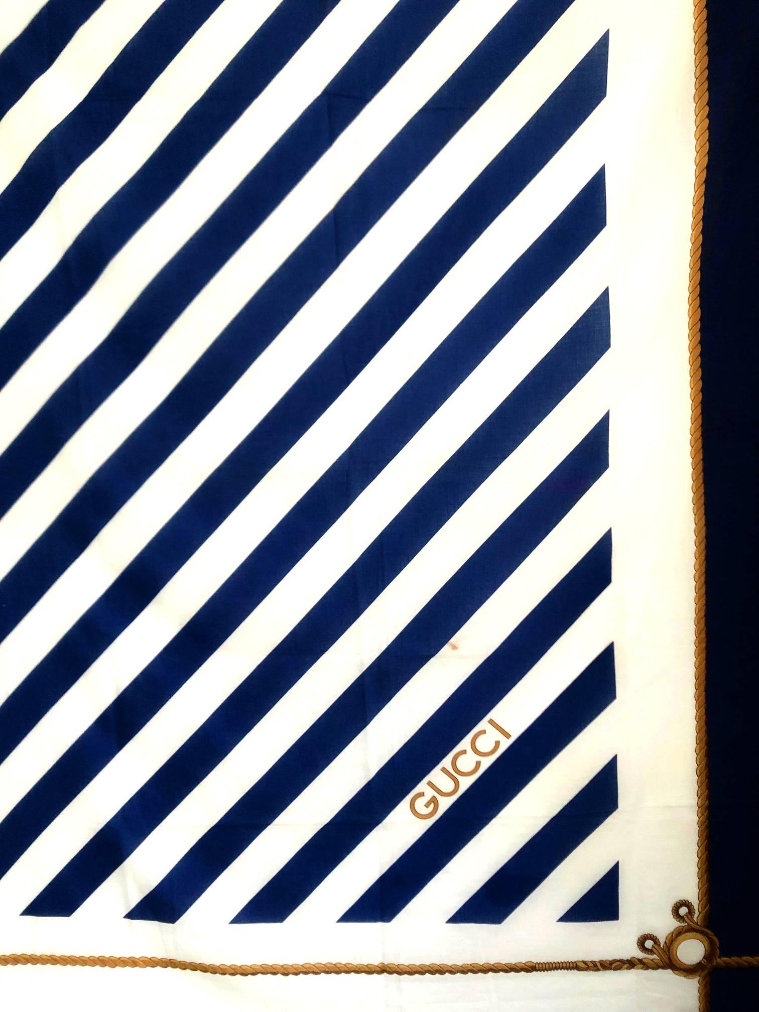 Femenino o masculino 1980s Gucci Grande Gucci Azul Rayas Nudos Naval Wrap Pareo Sarong