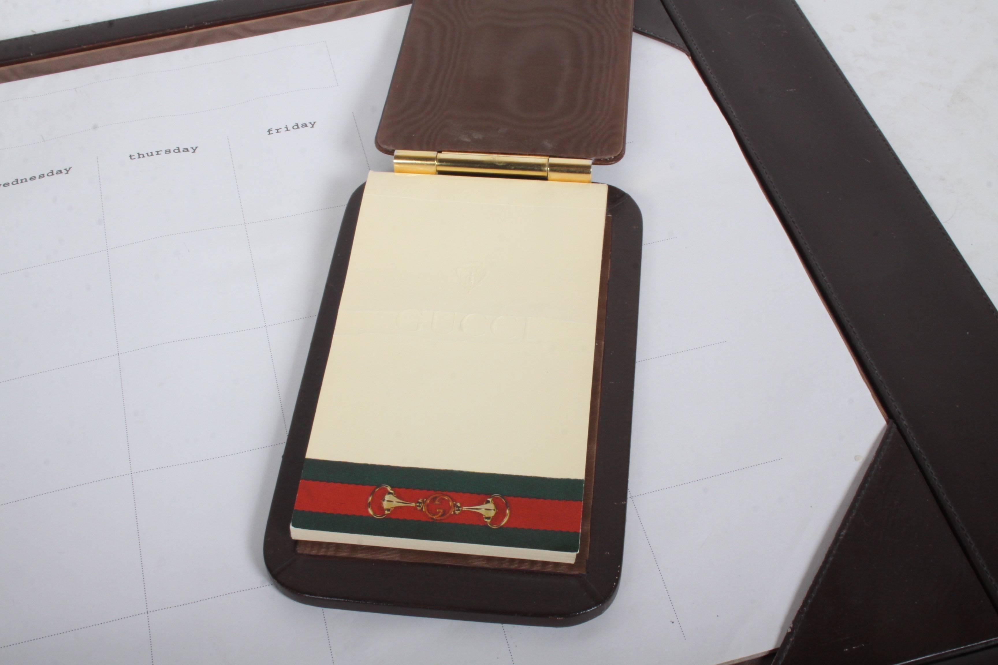 Italian 1980s Gucci Leather Desk Set Calendar and Notepad