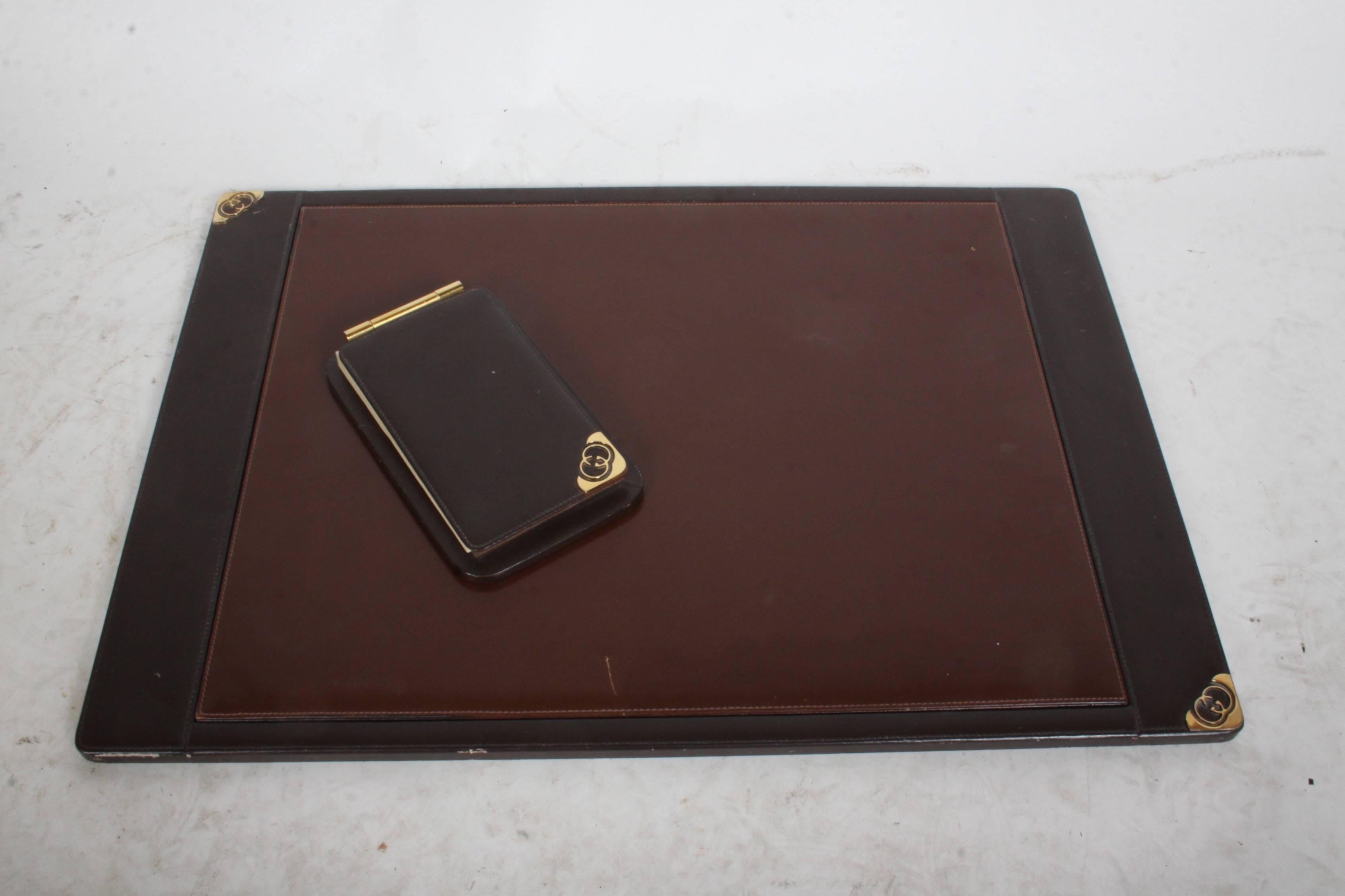 Late 20th Century 1980s Gucci Leather Desk Set Calendar and Notepad