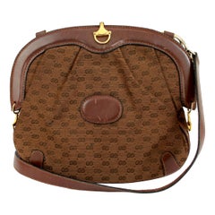 1980s Gucci Letaher Canvas Brown Clutch Monogram Shoulder Bag