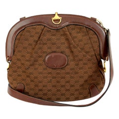 1980s Gucci Letaher Canvas Brown Clutch Monogram Shoulder Bag