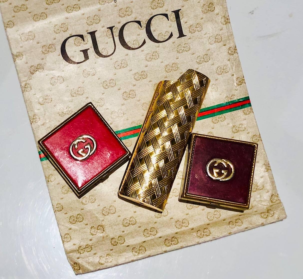 1980s GUCCI Logo Square Lidded Red and Gold Tone Metal Pocket Ashtray Pill box  3
