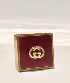 1980s GUCCI Logo Square Lidded Red and Gold Tone Metal Pocket Ashtray Pill box