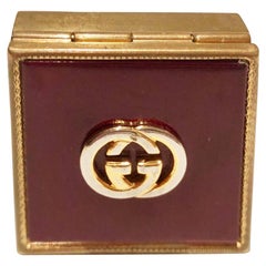 Retro 1980s GUCCI Logo Square Lidded Red and Gold Tone Metal Pocket Ashtray Pill box