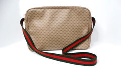 1980s Gucci Monogram Coated Canvas Leather Shoulder Bag
