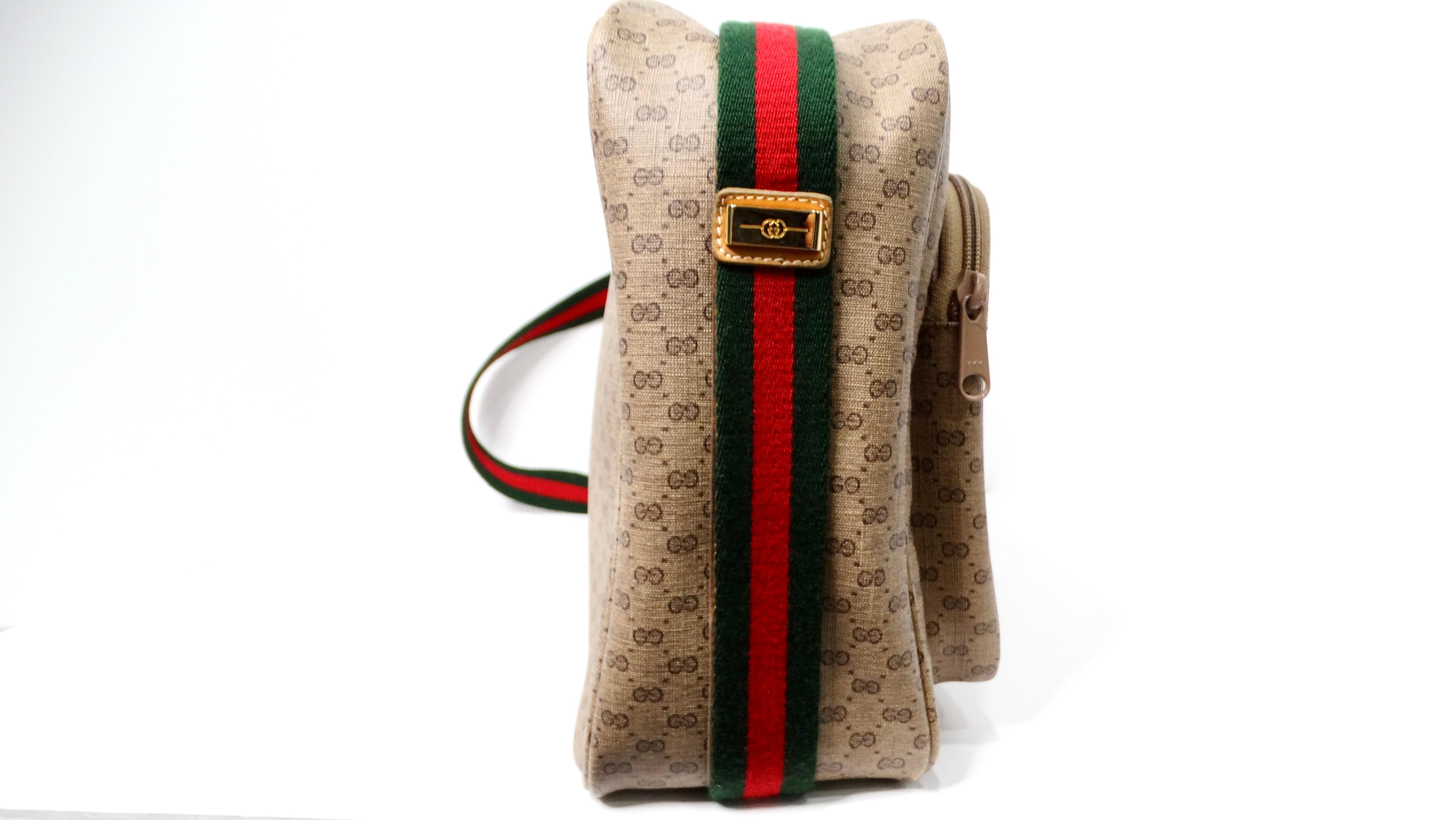 Brown 1980s Gucci Monogram Coated Canvas Leather Shoulder Bag For Sale