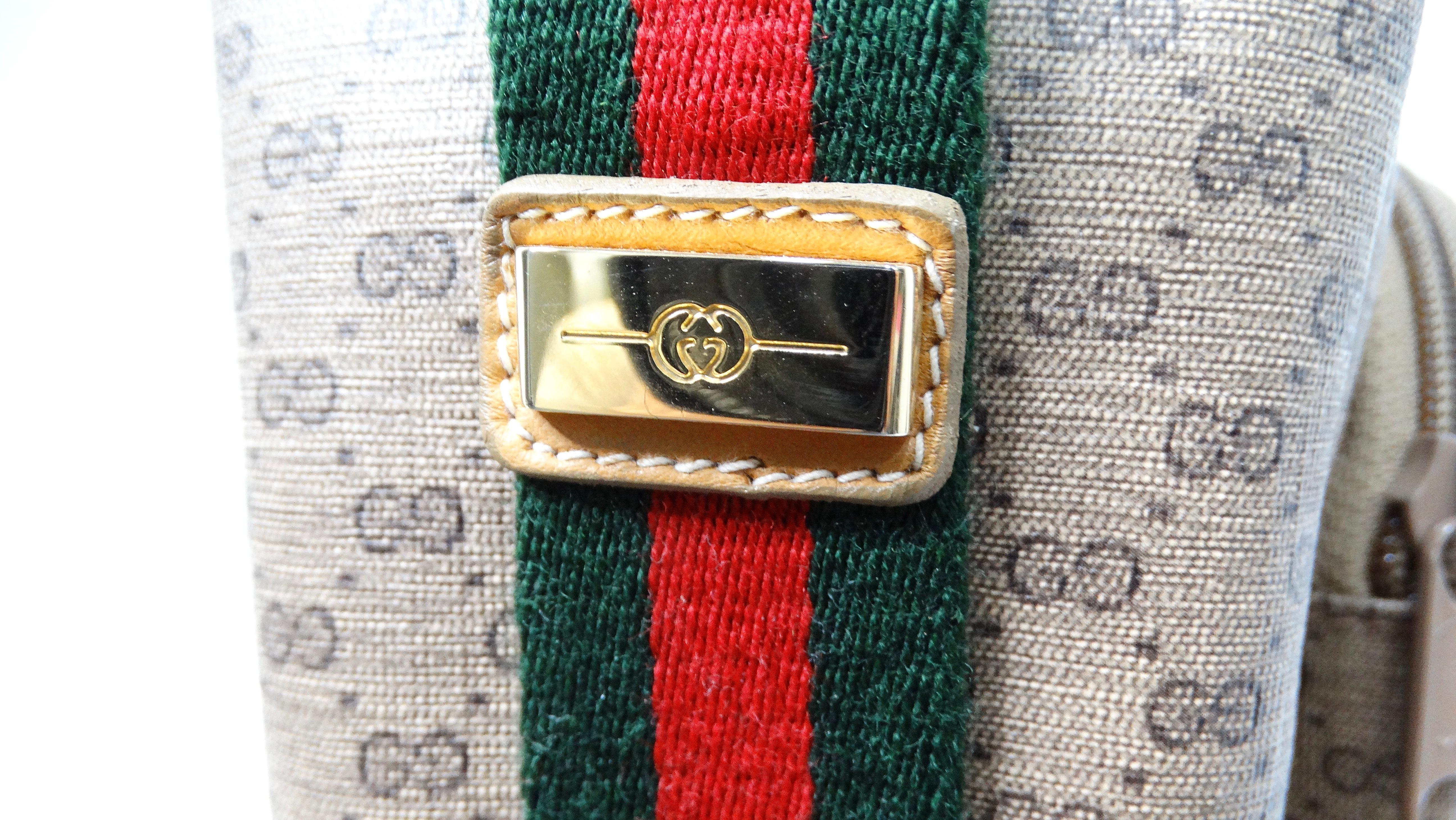 1980s Gucci Monogram Coated Canvas Leather Shoulder Bag In Good Condition For Sale In Scottsdale, AZ