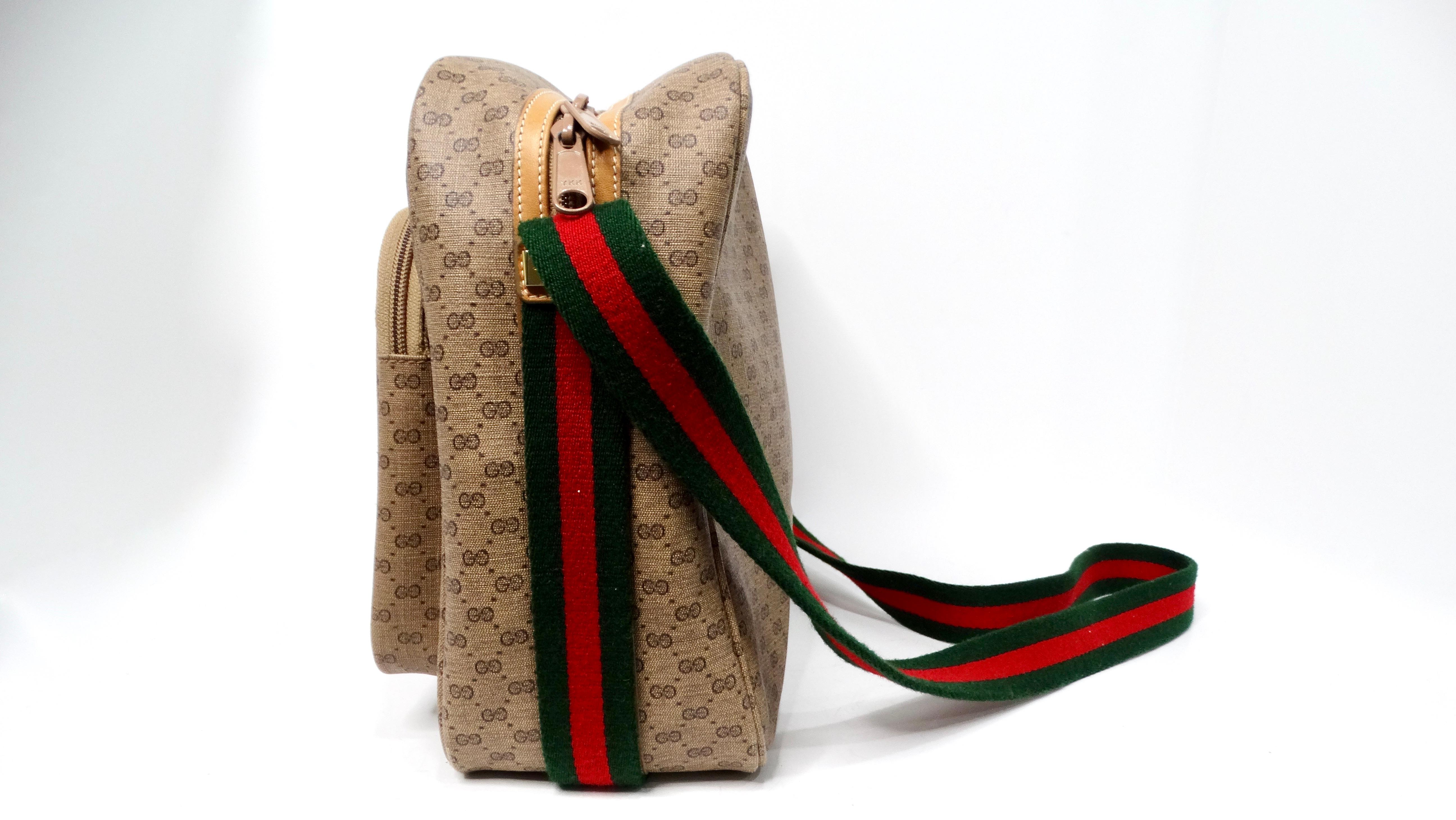 Women's or Men's 1980s Gucci Monogram Coated Canvas Leather Shoulder Bag For Sale
