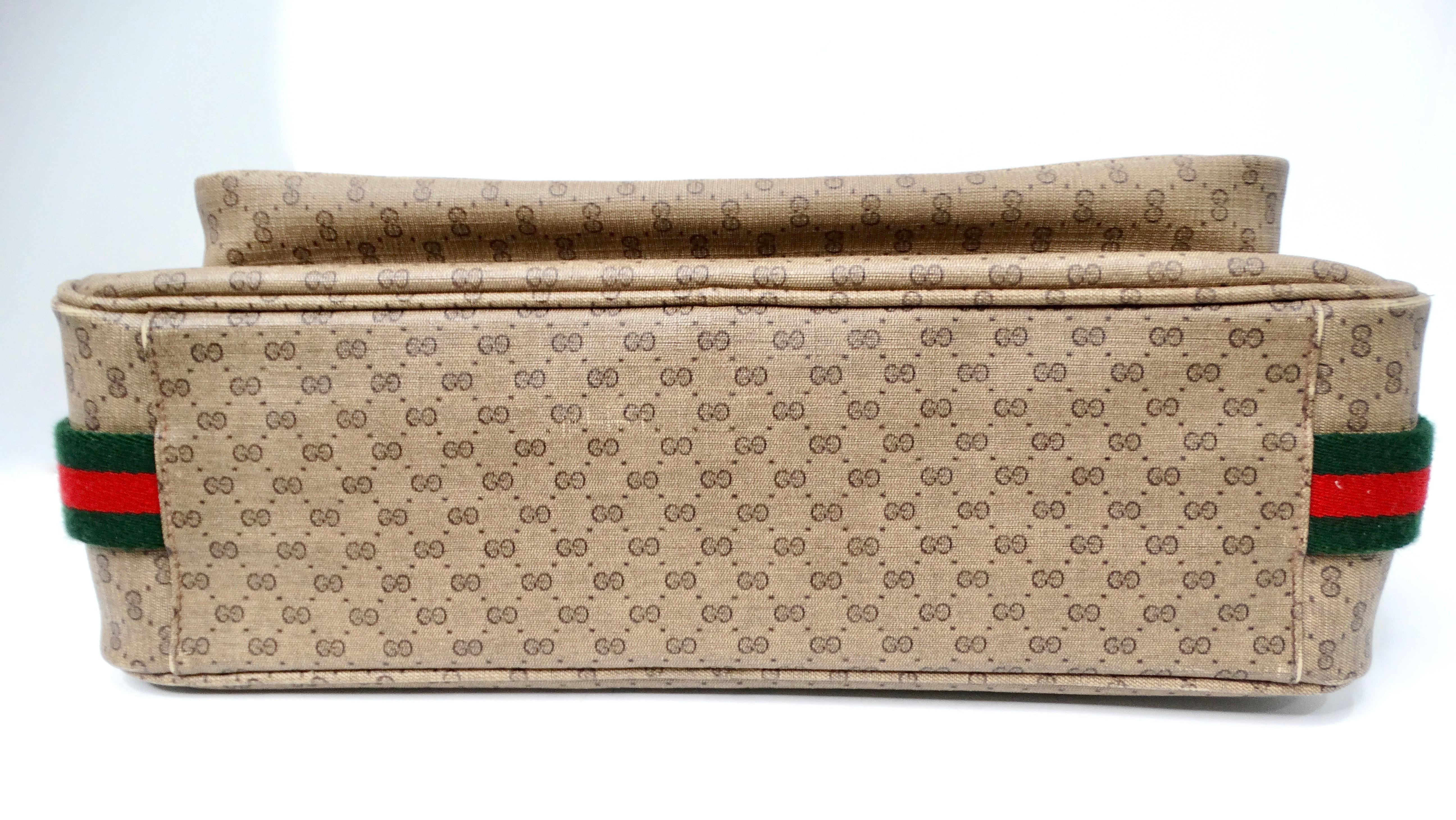 1980s Gucci Monogram Coated Canvas Leather Shoulder Bag For Sale 1