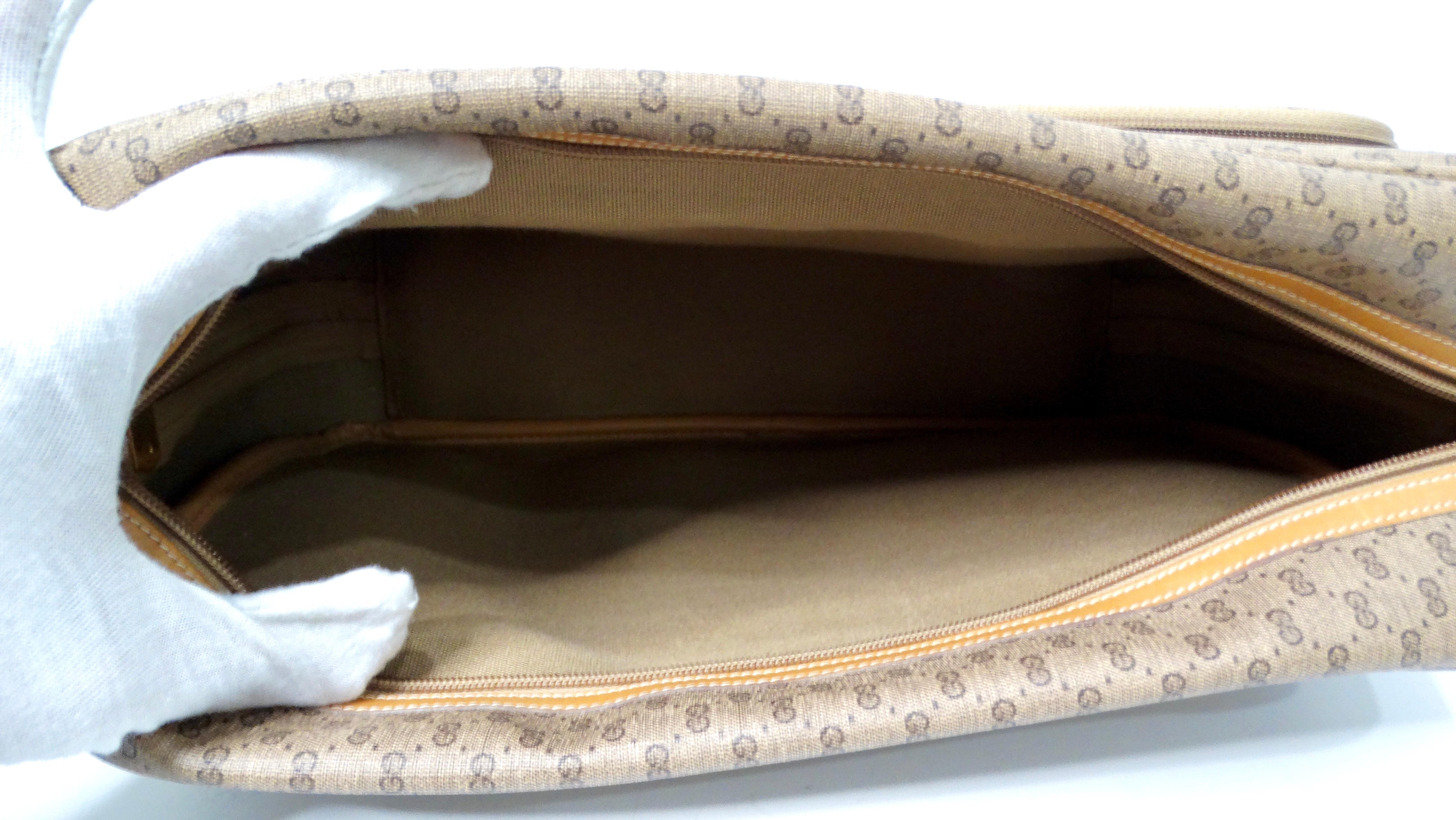 1980s Gucci Monogram Coated Canvas Leather Shoulder Bag For Sale 2