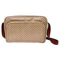 1980s Gucci Monogram Coated Canvas Leather Shoulder Bag