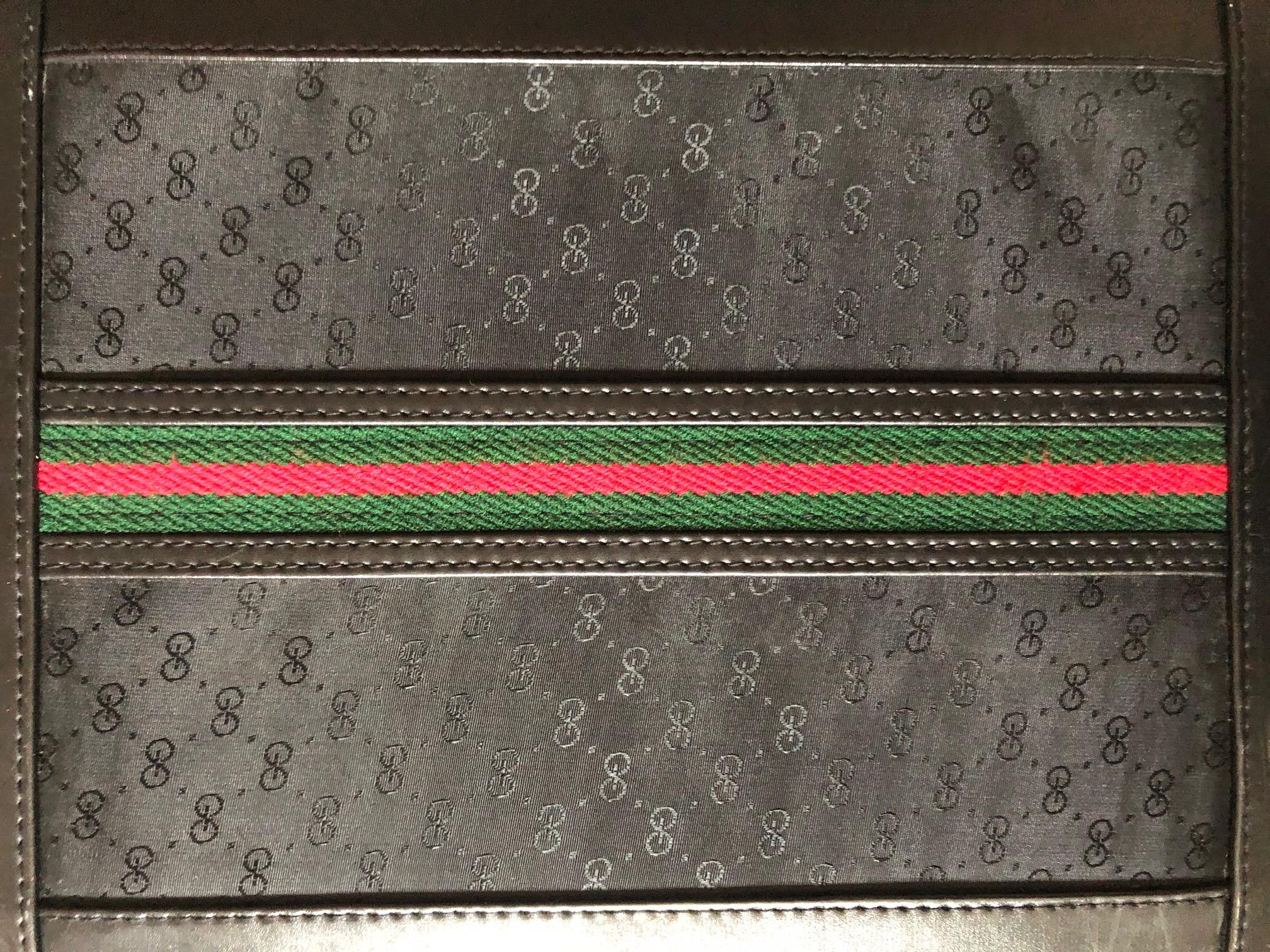 1980s Gucci Web Back Monogram Vertical Leather and Cloth Briefcase 6