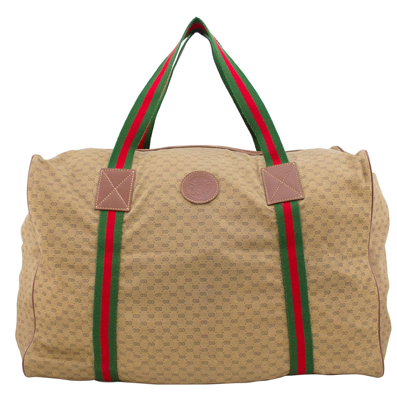1980s Gucci Monogram Nylon Leather Trim Duffle Bag 