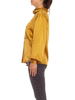 1980S Gucci Mustard Gold Silk Satin Button Up Blouse