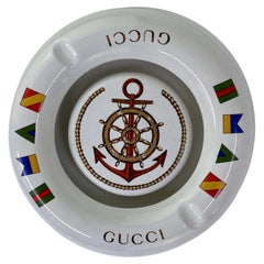 Vintage 1980s Gucci Nautical Logo Porcelain Two-Piece Sailing Ashtray 