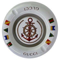 1980er Gucci Nautisches Logo Porzellan Zweiteiliger Aschenbecher Segeln