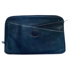 1980s Gucci Navy Blue Document Holder Zipped Briefcase Handbag