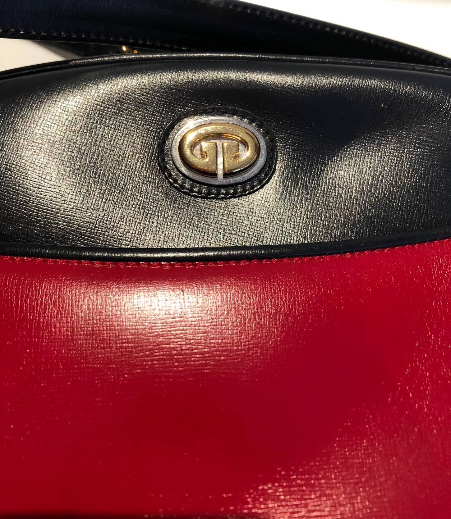 1980s Gucci Navy Blue Red GG Logo Charm Shoulder Bag 1