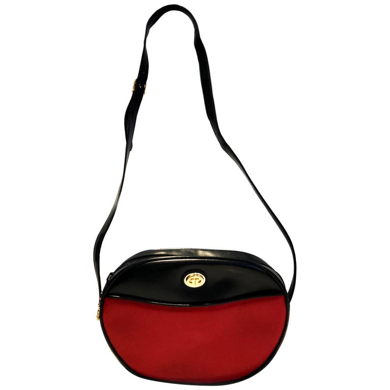 1980s Gucci Navy Blue Red GG Logo Charm Shoulder Bag