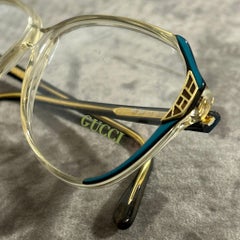 1980s Gucci Retro Oversized Eyeglasses with Teal and Gold Accents