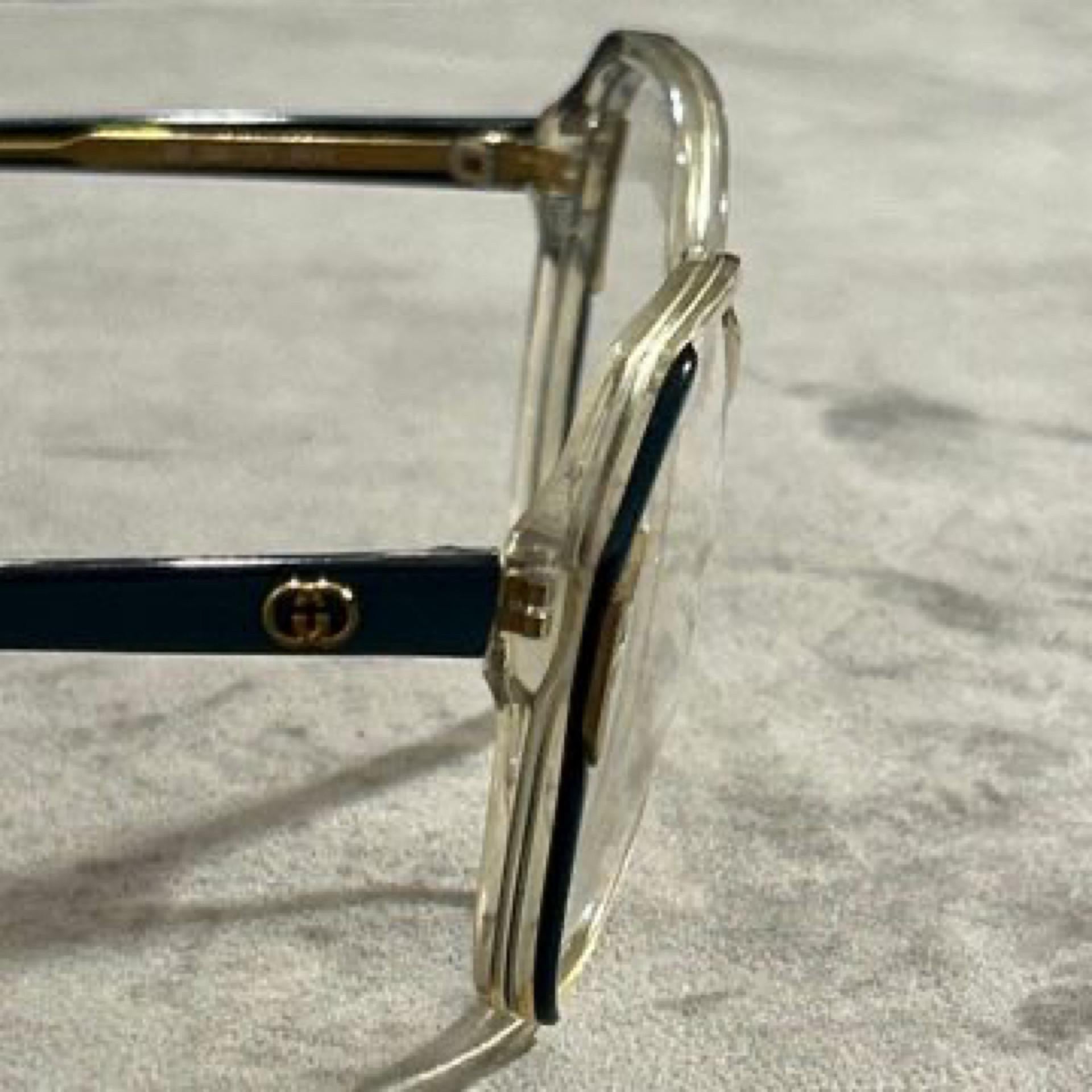 1980s Gucci Retro Oversized Eyeglasses with Teal and Gold Accents For Sale 1