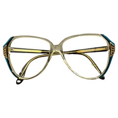 1980s Gucci Vintage Oversized Eyeglasses with Teal and Gold Accents